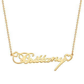 14K Gold over Sterling Fancy Script Name with Hearts Necklace