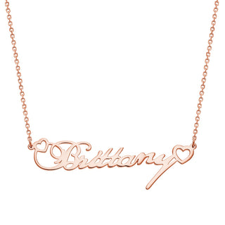 14K Rose Gold over Sterling Fancy Script Name with Hearts Necklace