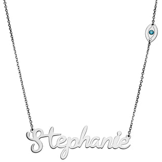 Silver Plated Script Name with Evil Eye Station Necklace