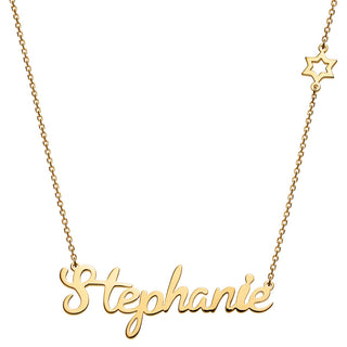 14K Gold Plated Script Name with Star of David Station Necklace