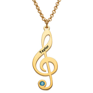 14K Gold Plated Treble Clef Name and Birthstone Necklace