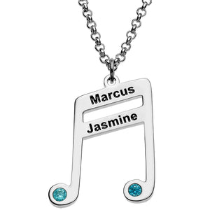 Silver Plated Sixteenth Note Couple Name and Birthstone Necklace