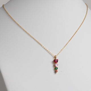 14K Gold Plated Stacked Heart Family Birthstone Necklace