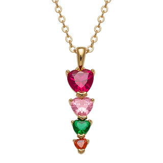 14K Gold Plated Stacked Heart Family Birthstone Necklace