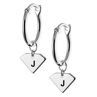 Silver Plated Diamond Initials Huggie Earrings