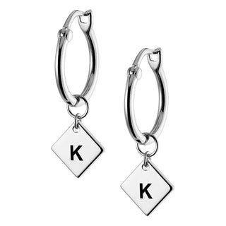 Silver Plated Rhombus Initials Huggie Earrings