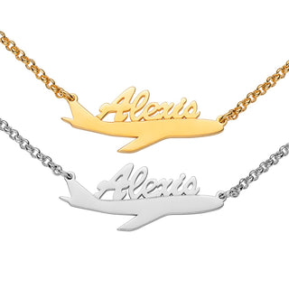 14K Gold Plated Airplane Name Necklace