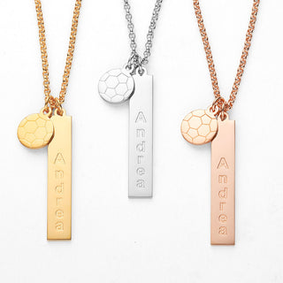 14K Rose Gold Plated Name Necklace with Soccer Ball Charm Dangle