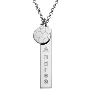 Silver Plated Name Necklace with Soccer Ball Charm Dangle