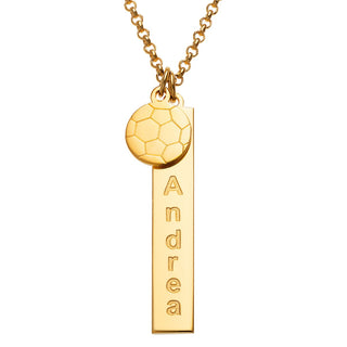 14K Gold Plated Name Necklace with Soccer Ball Charm Dangle