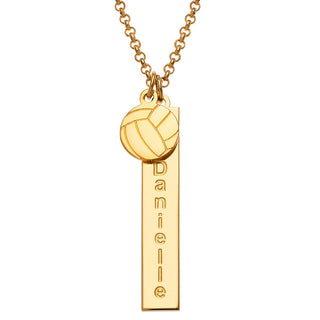 14K Gold Plated Name Necklace with Volleyball Charm Dangle