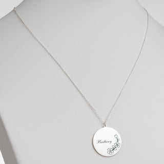 Silver Plated Engraved Name and Birth Flower Necklace