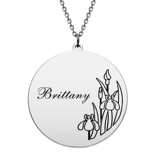 Silver Plated Engraved Name and Birth Flower Necklace