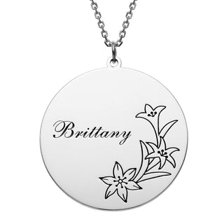 Silver Plated Engraved Name and Birth Flower Necklace