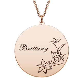 14K Rose Gold Plated Engraved Name and Birth Flower Necklace