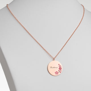 14K Rose Gold Plated Engraved Name and Enamel Birth Flower Necklace