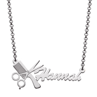 Silver Plated Cosmetology Cutout Name Necklace