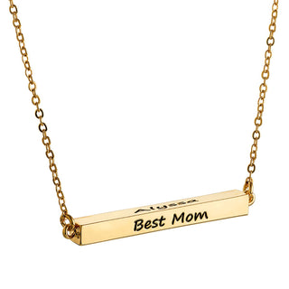 Horizontal 4-sided Bar 'Best Mom' Engraved Family Name Necklace