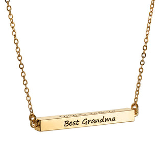 Horizontal 4-sided Bar 'Best Grandma' Engraved Family Name Necklace