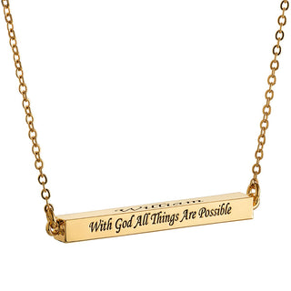 Horizontal 4-sided Bar 'With God' Engraved Name Necklace