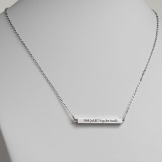 Horizontal 4-sided Bar 'With God' Engraved Name Necklace