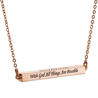 Horizontal 4-sided Bar 'With God' Engraved Name Necklace