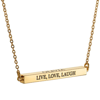 Horizontal 4-sided Bar 'Live, Love, Laugh' Engraved Necklace