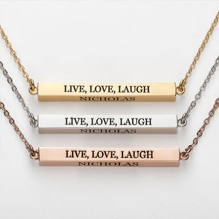 Horizontal 4-sided Bar 'Live, Love, Laugh' Engraved Necklace