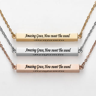 Horizontal 4-sided Bar 'Amazing Grace' Engraved Necklace