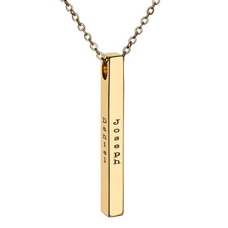 14K Gold Plated Vertical 4-Sided Engraved Family Name Necklace