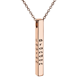 14K Rose Gold Plated Vertical 4-Sided Engraved Family Name Necklace