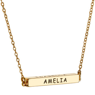 14K Gold Plated Horizontal 4-Sided Engraved Family Name Necklace