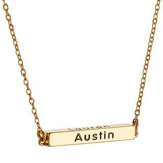 14K Gold Plated Horizontal 4-Sided Engraved Family Name Necklace