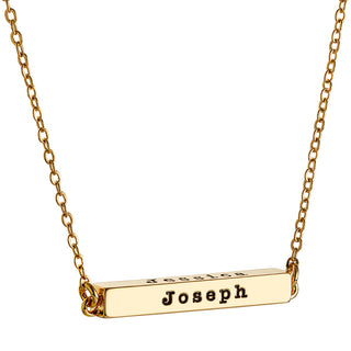 14K Gold Plated Horizontal 4-Sided Engraved Family Name Necklace