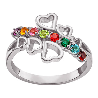 Silver Plated Family Birthstone Open Heart Bypass Ring