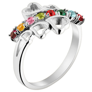 Silver Plated Family Birthstone Open Heart Bypass Ring