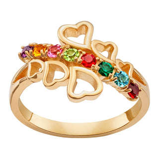 14K Gold Plated Family Birthstone Open Heart Bypass Ring