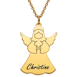 14K Gold Plated Engraved Name Angel Necklace