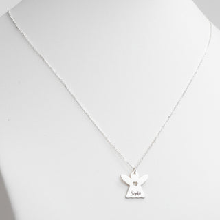 Silver Plated Engraved Name Angel with Cutout Heart Necklace