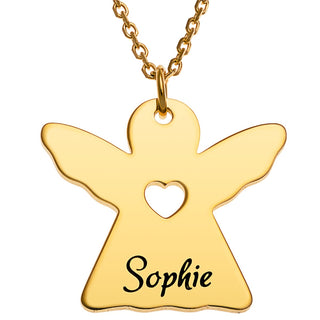 14K Gold Plated Engraved Name Angel with Cutout Heart Necklace