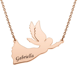 14K Rose Gold Plated Engraved Name Angel Necklace