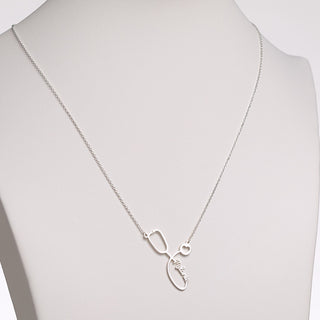 Sterling Silver Script Name Stethoscope with Heart Necklace