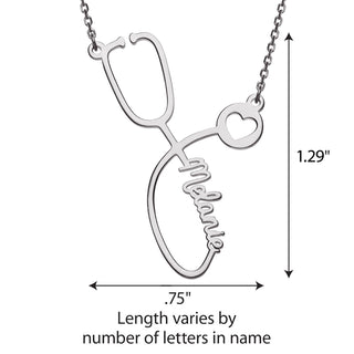 Sterling Silver Script Name Stethoscope with Heart Necklace