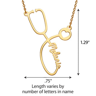 14k Gold Plated Script Name Stethoscope with Heart Necklace