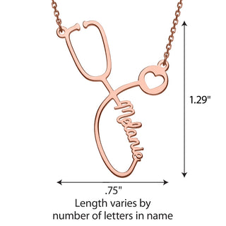 14k Rose Gold Plated Script Name Stethoscope with Heart Necklace