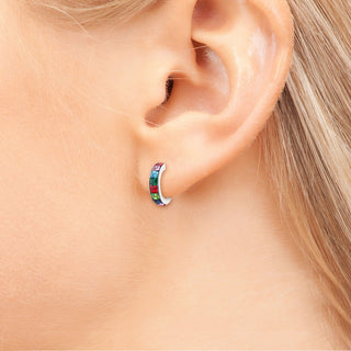 Silver Plated Square Birthstone Huggie Earrings