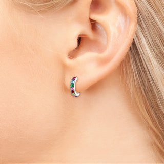 Silver Plated Round Birthstone Huggie Earrings