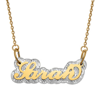 Stainless Steel Name on Clear Glitter Plaque Necklace