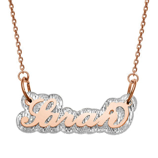 Stainless Steel Name on Clear Glitter Plaque Necklace