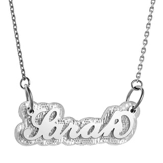 Stainless Steel Name on Clear Glitter Plaque Necklace